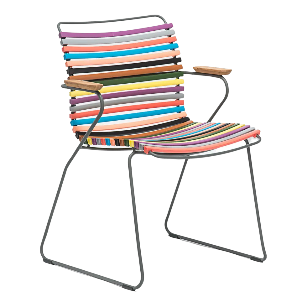 Chaise en métal et plastique multicolore rouge / jaune avec accoudoirs CLICK - Houe
