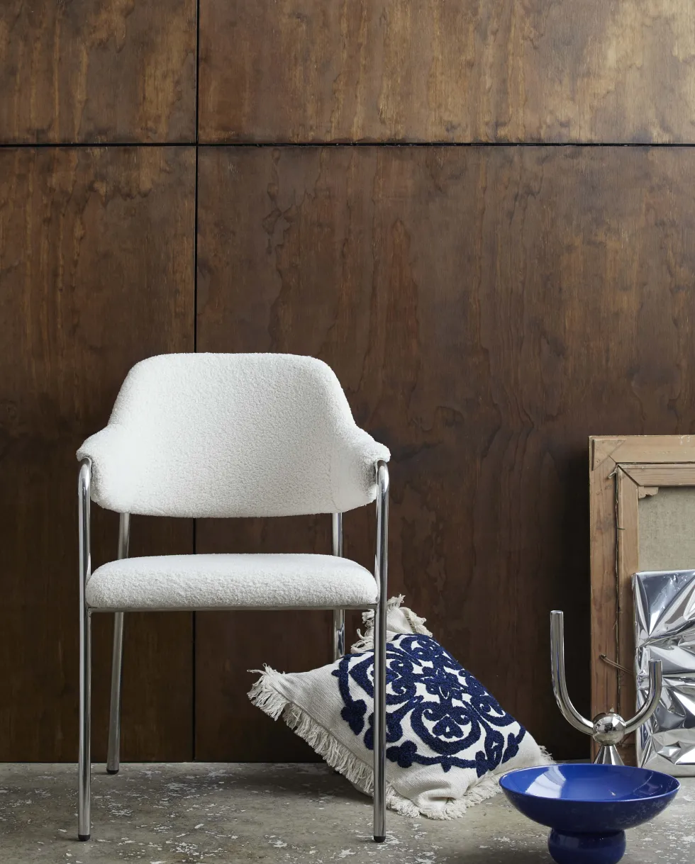 Chaise en métal et tissus blanc peluche Albert - Nordal