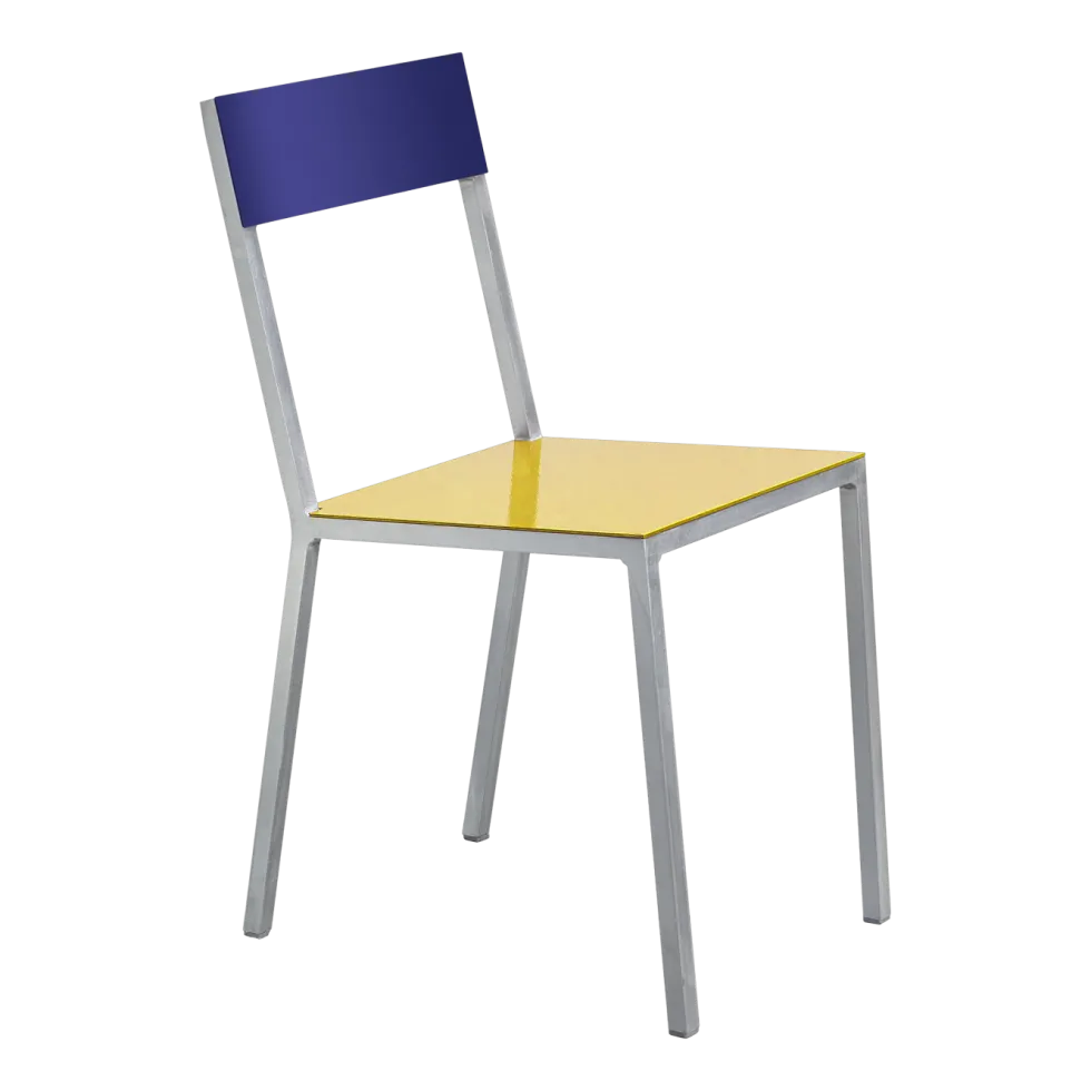 Chaise en métal jaune et bleu 52x39x80cm - valerie_objects