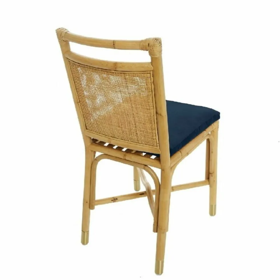 Chaise en rotin coussin velours bleu marine Riviera - KOK