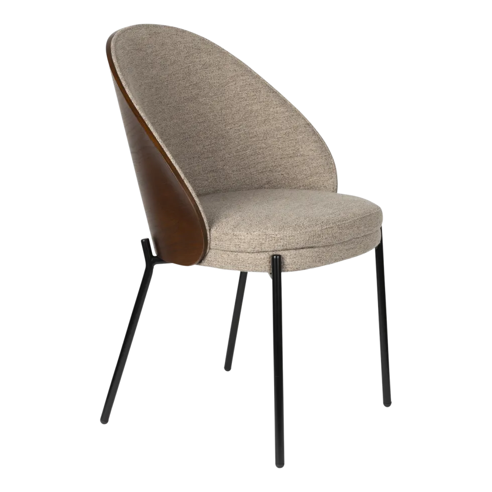 Chaise en tissu beige et bois de frêne et métal noir Rodin - Dutchbone