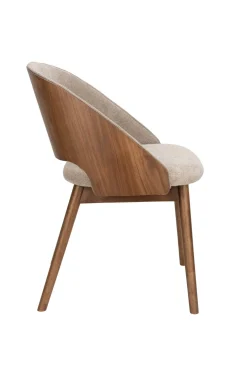 Chaise en tissu beige et bois d'hévéa Velore - Dutchbone
