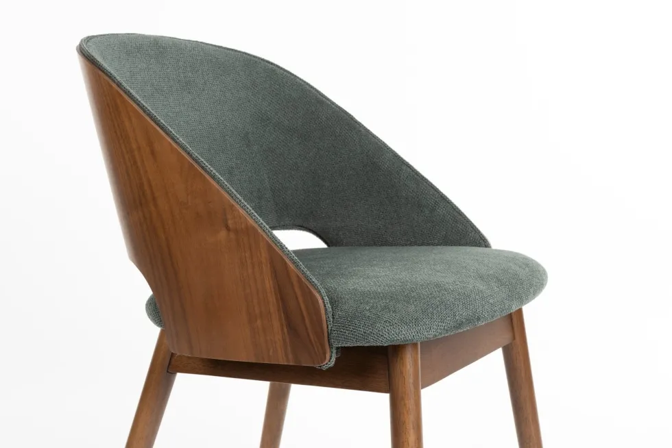 Chaise en tissu vert et bois d'hévéa Velore - Dutchbone