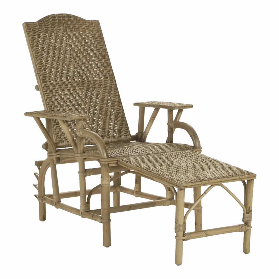 Chaise longue en rotin patiné vieilli Grand-mère - KOK