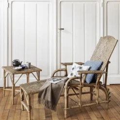 Chaise longue en rotin patiné vieilli Grand-mère - KOK
