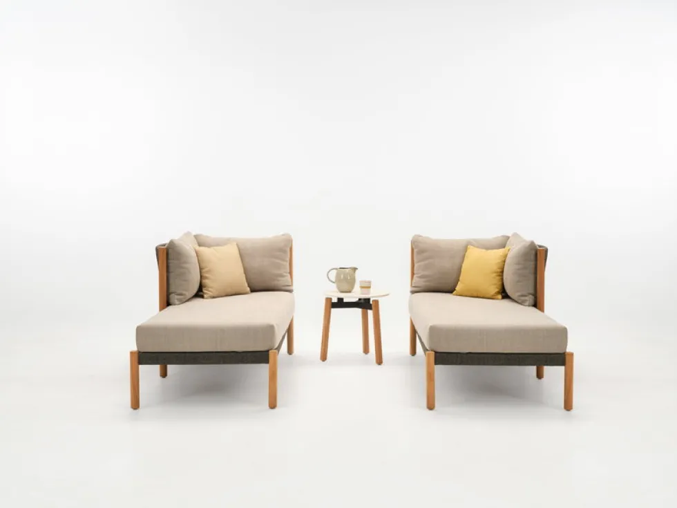 Chaise longue modulable droit en teck et cordes anthracites Lento - Vincent Sheppard