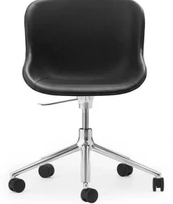 Chaise pivotante 5 roues en aluminium et cuir noir Hyg - Normann Copenhagen