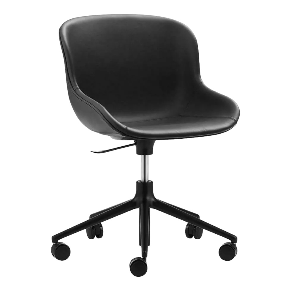 Chaise pivotante 5 roues en aluminium noir et cuir noir Hyg - Normann Copenhagen