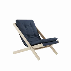 Chaise pliante en hêtre et matelas en coton bleu marine 65x88x75cm Boogie raw - Karup Design