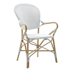 Chaise repas avec accoudoirs en aluminium noir et blanc Isabelle - Sika Design