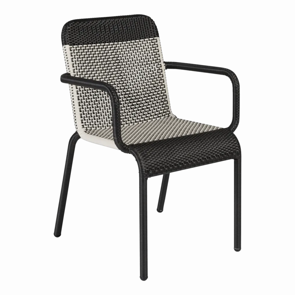 2 Chaises de jardin avec accoudoirs noire et blanche Tobago - KOK