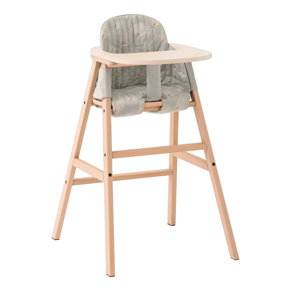 Chaise évolutive avec plateau en hêtre et coussin en coton bio blanc vert Growing Green - Nobodinoz