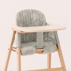 Chaise évolutive avec plateau en hêtre et coussin en coton bio blanc vert Growing Green - Nobodinoz