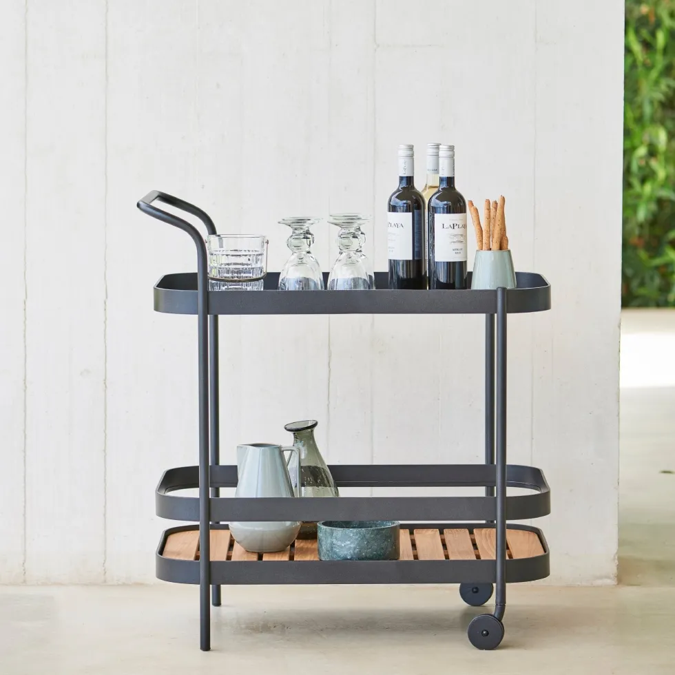 Chariot de bar en aluminium blanc Roll - Cane-Line