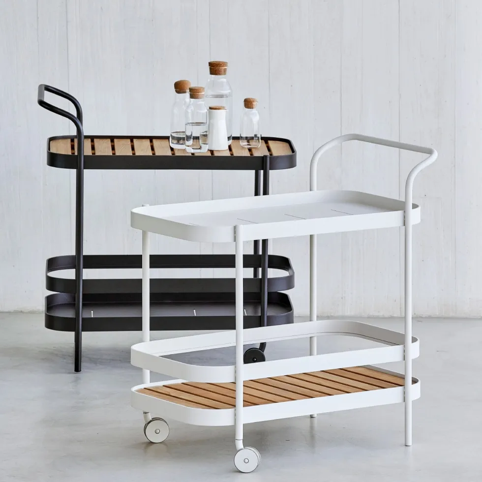 Chariot de bar en aluminium blanc Roll - Cane-Line