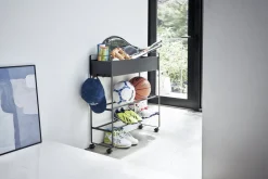 Chariot de rangement avec panier en acier noir 74,5x22x74,5cm - Yamazaki