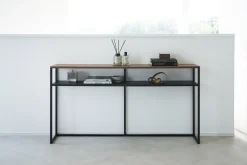 Console avec étagère en acier noir et bois 126x20,5x65cm - Yamazaki
