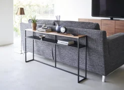 Console avec étagère en acier noir et bois 126x20,5x65cm - Yamazaki