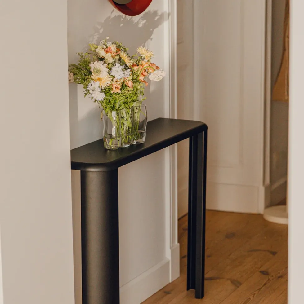 Console en bois mdf et acier gris brumeux 100x77,5cm Fli - noo.ma