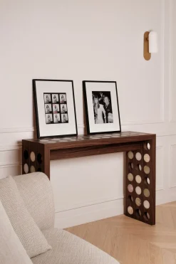 Console en noyer, marbre et onyx 120x36x85cm Jackie - Studio Gaïa