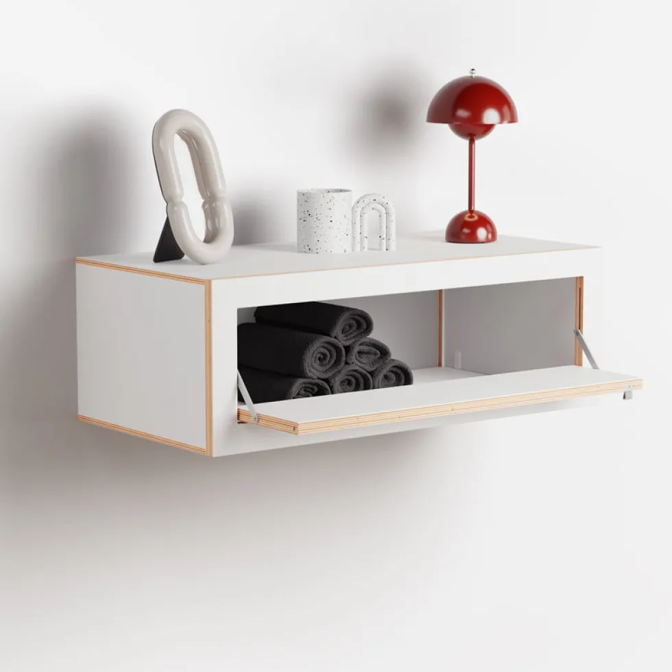 Console murale en bouleau teinté blanc 80x27x40cm Fläpps Box - Ambivalenz