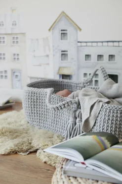 Couffin en crochet gris clair et matelas Moses - Happy Moses