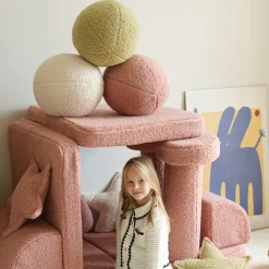 Coussin ballon rond en sherpa bouclé matcha 35cm Cushion - Wigiwama