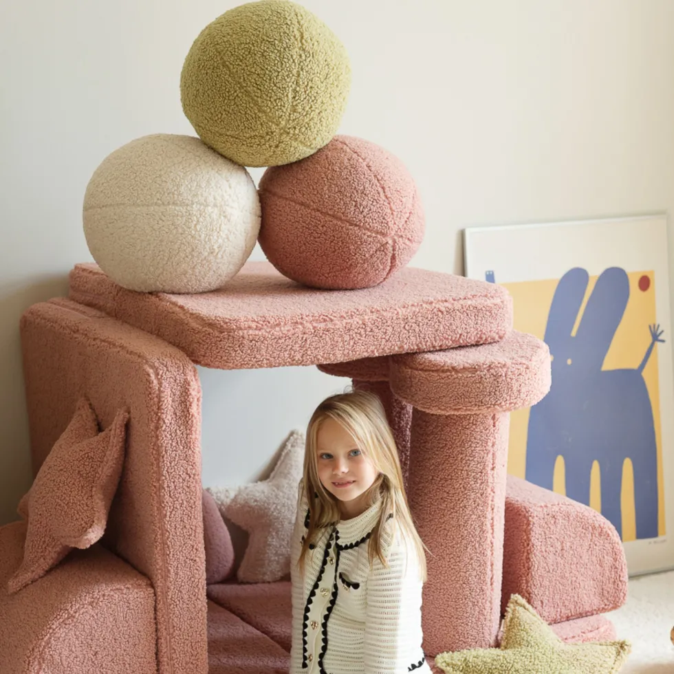 Coussin ballon rond en sherpa bouclé matcha 35cm Cushion - Wigiwama