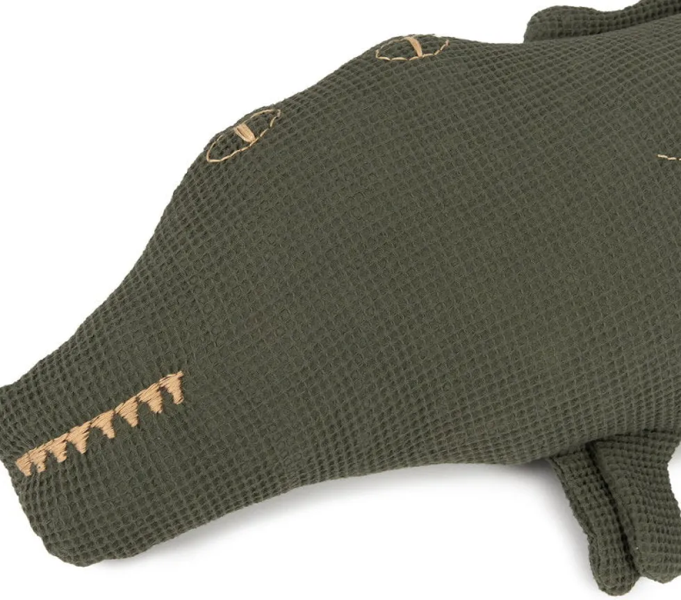 Coussin crocodile brodé en coton lavé Wabi-Sabi - Nobodinoz