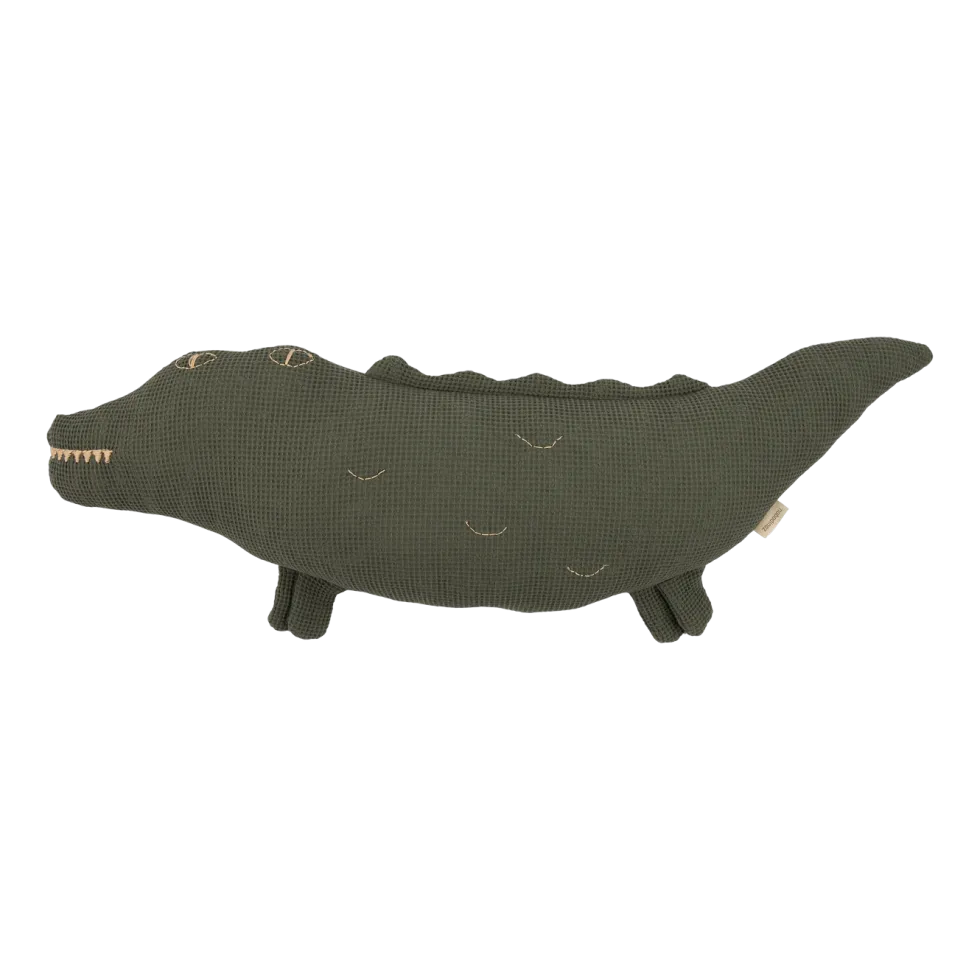 Coussin crocodile brodé en coton lavé Wabi-Sabi - Nobodinoz