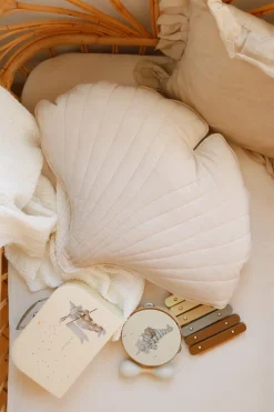 Coussin feuille de ginkgo en velours crème Ginkgo Bilboa - Moi Mili