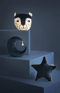 Coussin lune en éco-velours bleu nuit 36 x 32 cm Pierrot - Nobodinoz