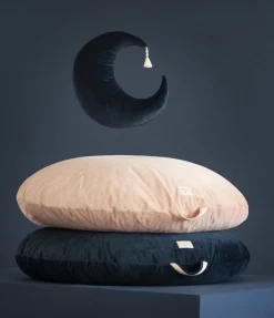 Coussin lune en éco-velours bleu nuit 36 x 32 cm Pierrot - Nobodinoz