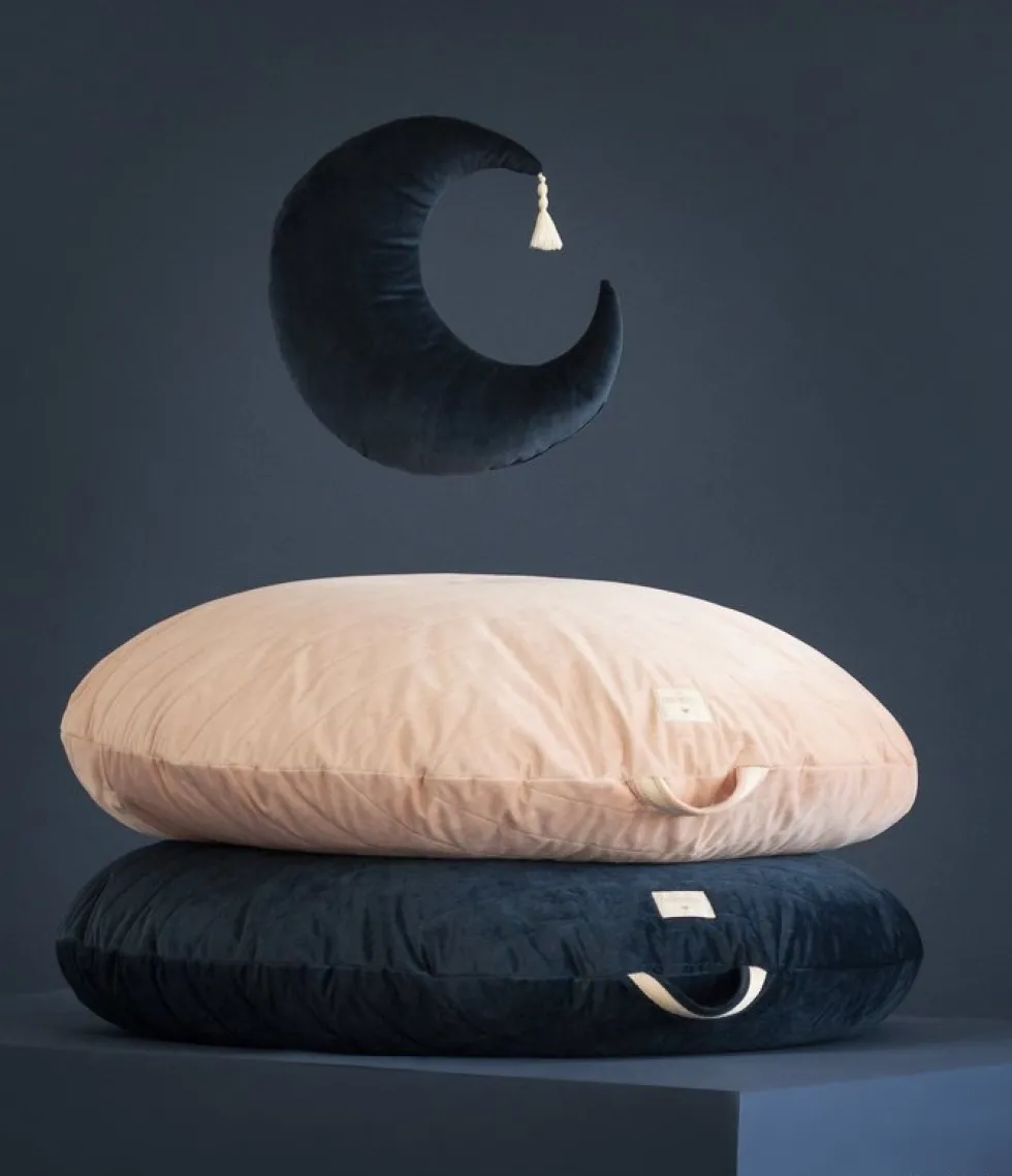 Coussin lune en éco-velours bleu nuit 36 x 32 cm Pierrot - Nobodinoz