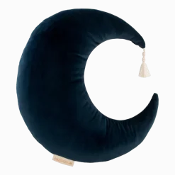 Coussin lune en éco-velours bleu nuit 36 x 32 cm Pierrot - Nobodinoz