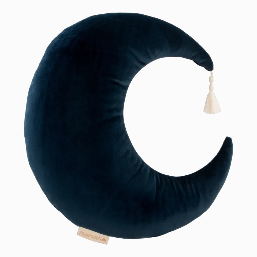 Coussin lune en éco-velours bleu nuit 36 x 32 cm Pierrot - Nobodinoz