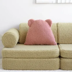 Coussin ourson en sherpa bouclé rose 35cm Cushion - Wigiwama