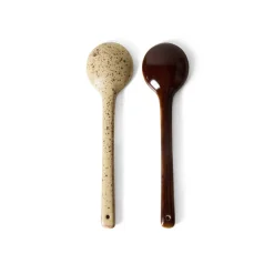 2 Cuillères de service en grès beige et vert 6x23,5x3cm Vaisselle 70s HKLiving