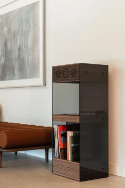 Enceinte hifi et platine vinyle en noyer 44x34x105cm Pr alta - La boite concept