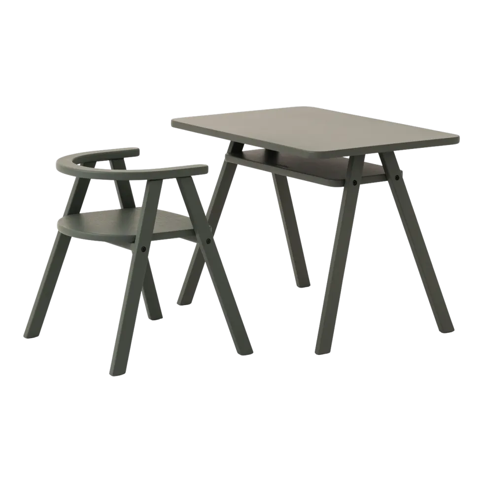 Ensemble bureau enfant avec 1 chaise en bois de hêtre massif vert profond Growing Green - Nobodinoz
