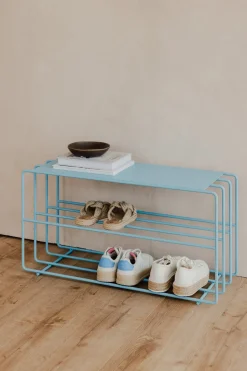 Etagère à chaussures en acier bleu 80x30x41cm Neva - Metallbude