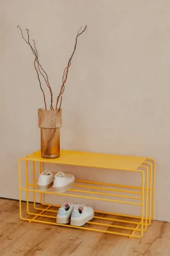 Etagère à chaussures en acier jaune 80x30x41cm Neva - Metallbude