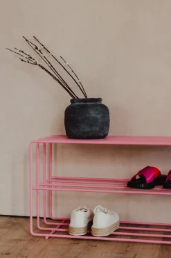 Etagère à chaussures en acier rose 80x30x41cm Neva - Metallbude