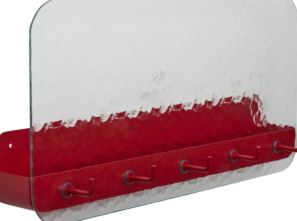 Etagère en verre et fer rouge texturé 60 cm Shack - Hübsch