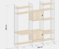 Etagère modulable en acier blanc et frêne 200 x 200 x 30 cm Build Your Own - String furniture