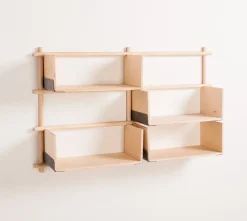 Etagère murale en bois avec six encarts quatres barres 118x25x51cm Foldin - Emko