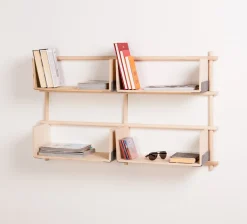Etagère murale en bois avec six encarts quatres barres 118x25x51cm Foldin - Emko