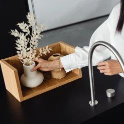 Etagère murale plaquée chêne et marbre blanc carrara 40cm Forst - Un'common