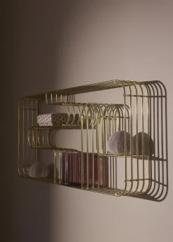 Etagère murale rectangulaire en acier doré 32,9x8,9x70,5cm Curva - AYTM