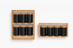 Etagère à épices en chêne naturel et bocaux en céramique gris 31x5,5x15cm Bocuse - das kleine b